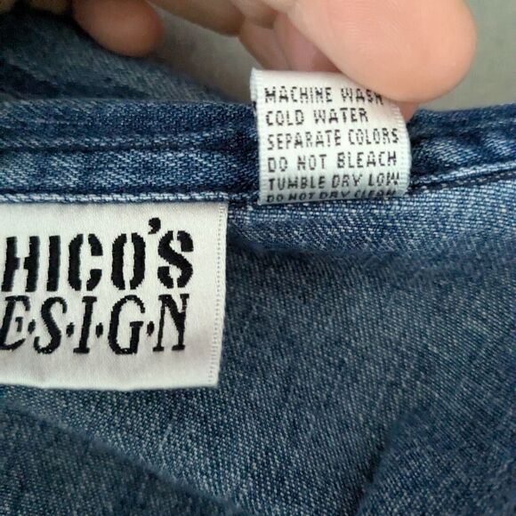 Vintage Chicos Denim Top Topper Jacket XL Blue Jean Boxy Layering Lagenlook Prep - Picture 11 of 11